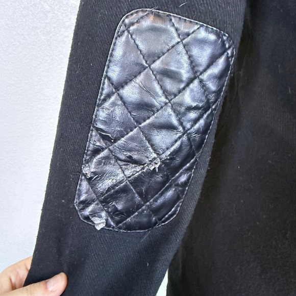 Y2K Hurley Black Faux Fur Trimmed Jacket Coat Faux Leather Patches Women's Small - Picture 7 of 11